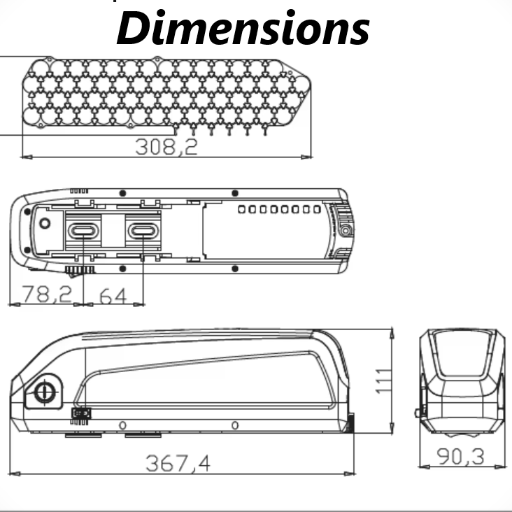 Downtube Battery CASE - Hailong SSE-077 - 65 x 18650 Casing